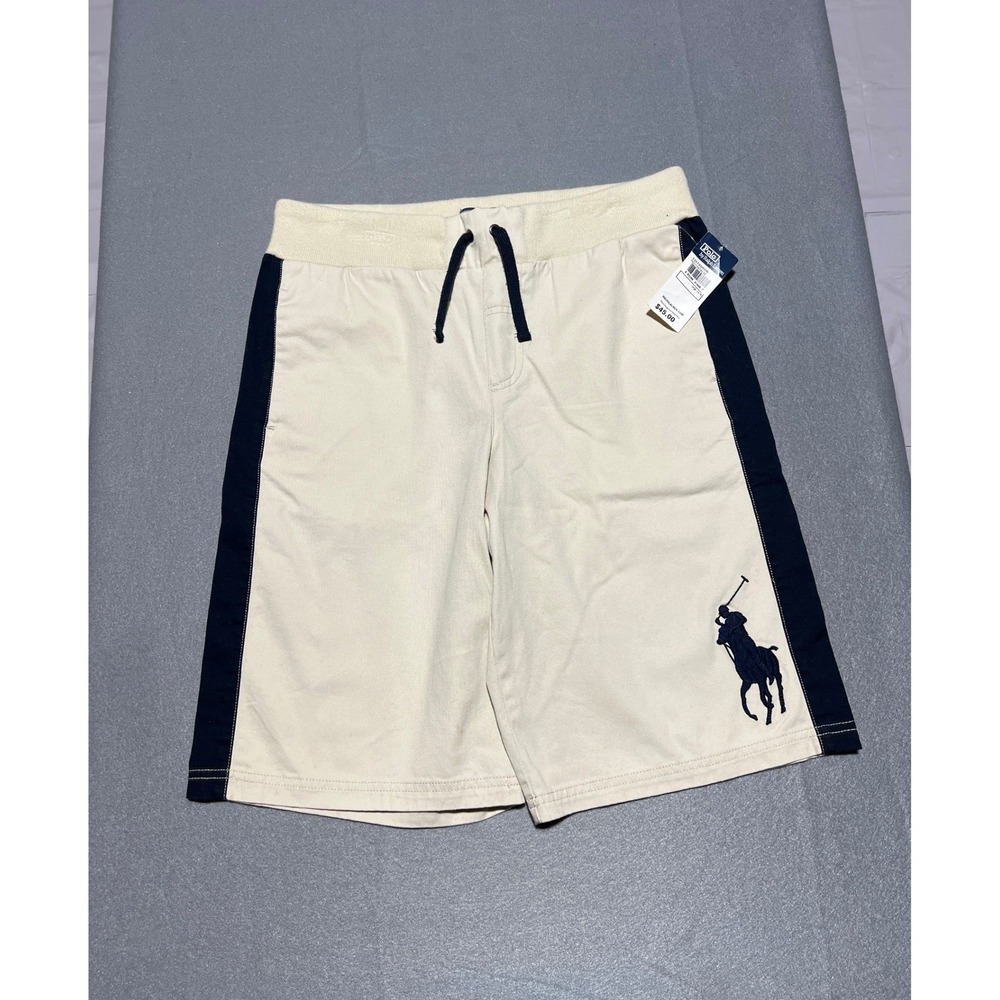 Polo Ralph Lauren Boys Cream Navy Big Pony Knit Shorts Size L 14-16 NWT Spot